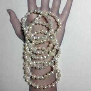 White Fresh Water Baroque Pearl Stretch 7 in 1 Bracelet.